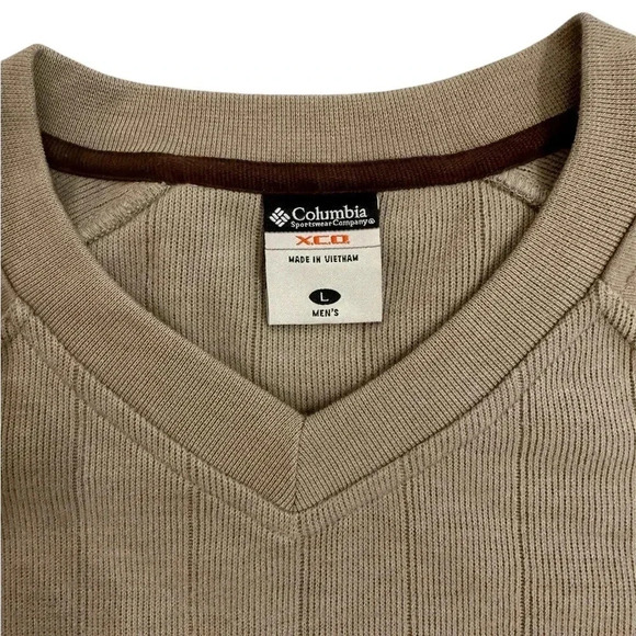 COLUMBIA XCO V-Neck Long Sleeve Beige Ribbed Knit Sweater Men’s Large Soft - Picture 3 of 7